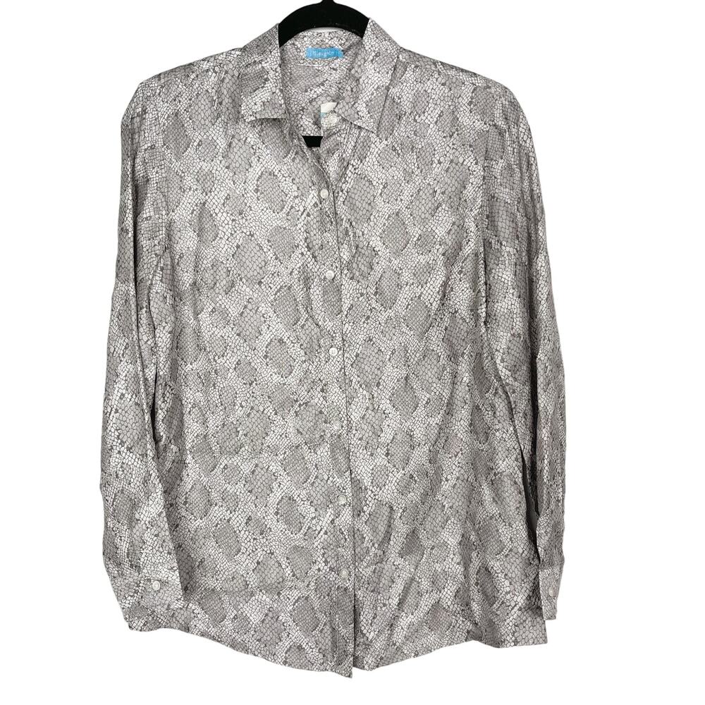 New J McLaughlin S Lois Blouse Silk Heather Grey Desert Scale Snake Long Sleeve